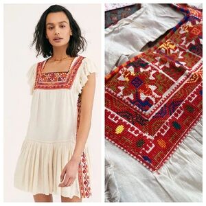 Free People Cream Mini Dress with Multicolor Embroidered Yoke